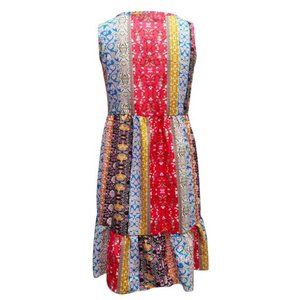 BNWOT Womens Summer Boho Fashion Casual Floral Panel Ruffle V Neck Sleeveless